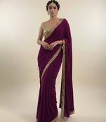 Purple embroidered velvet saree