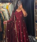 Maroon silk blend anarkali set