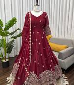 Maroon silk blend anarkali set