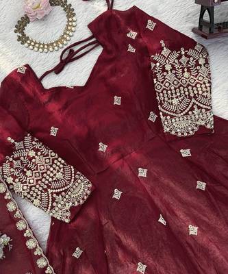 Maroon silk blend anarkali set 2
