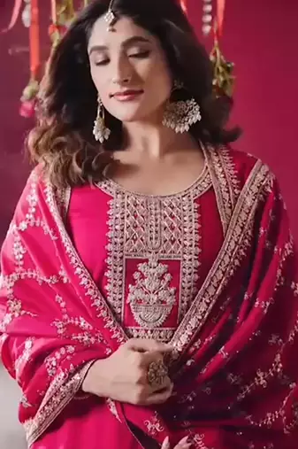 Chinon pink zari-work salwar suit