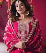 Chinon pink zari-work salwar suit