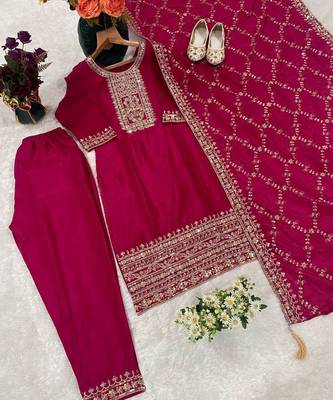 Chinon pink zari-work salwar suit 1
