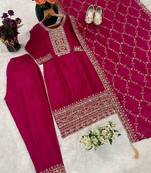 Chinon pink zari-work salwar suit