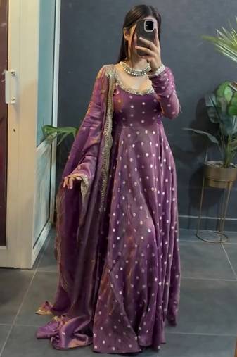 Dual-tone purple metallic silk blend anarkali set