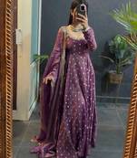 Dual-tone purple metallic silk blend anarkali set