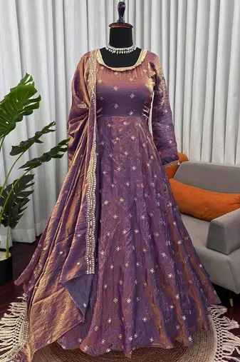 Dual-tone purple metallic silk blend anarkali set