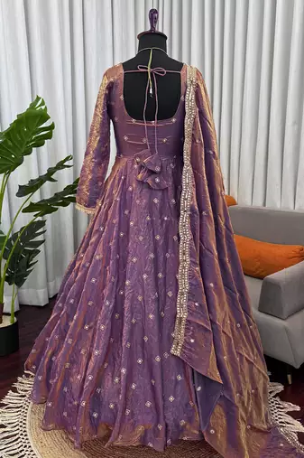 Dual-tone purple metallic silk blend anarkali set