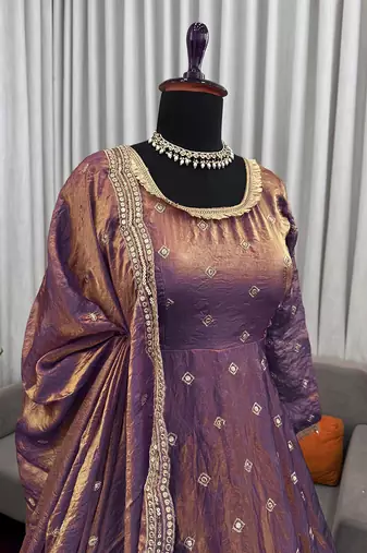 Dual-tone purple metallic silk blend anarkali set
