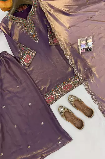 lavender metallic organza blend sharara set