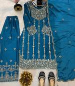 Chinon silk blue sequined kurta set
