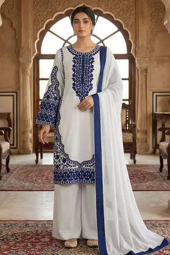 Pristine white & navy blue georgette kurta set