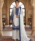 Pristine white & navy blue georgette kurta set