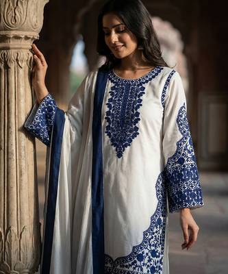 Pristine white & navy blue georgette kurta set 3