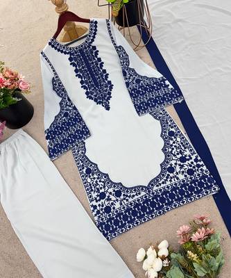 Pristine white & navy blue georgette kurta set 4