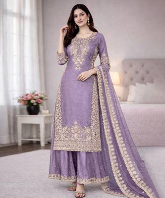 Lavender zari-embellished organza set 1