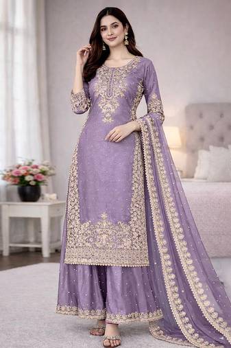 Lavender zari-embellished organza set