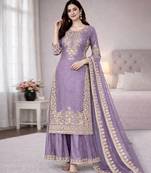 Lavender zari-embellished organza set