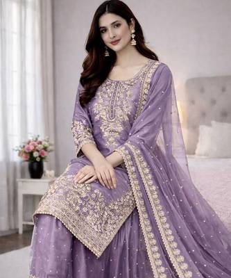 Lavender zari-embellished organza set 2