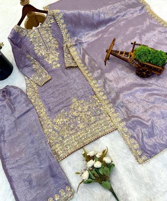 Lavender zari-embellished organza set 3