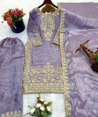 Lavender zari-embellished organza set 4