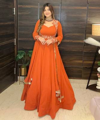 Tangerine floral embroidered georgette anarkali set 2