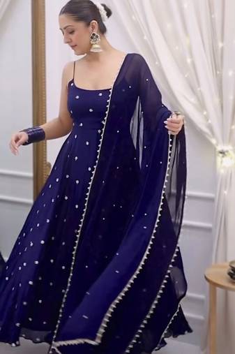 Midnight navy strappy anarkali gown
