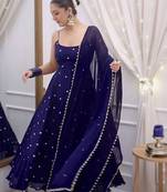 Midnight navy strappy anarkali gown