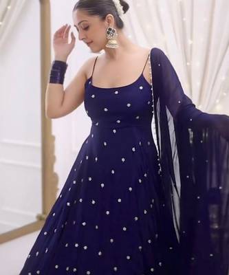 Midnight navy strappy anarkali gown 2