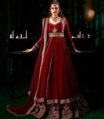 Red heavy-work georgette festive gown