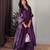 Purple silk blend v-neck anarkali set
