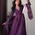 Purple silk blend v-neck anarkali set