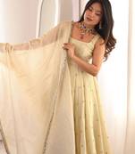 Cream silk-blend festive anarkali set