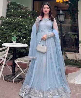 Serene sky blue georgette layered lehenga 1