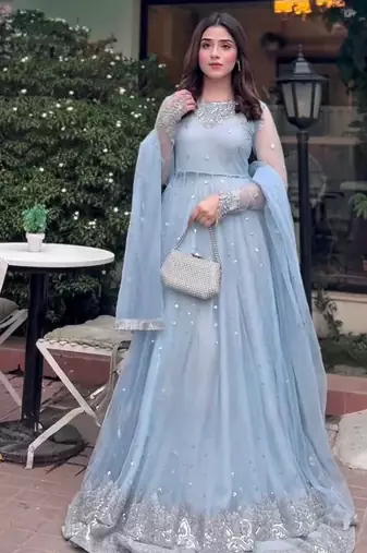 Serene sky blue georgette layered lehenga