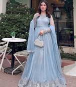 Serene sky blue georgette layered lehenga
