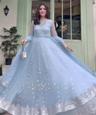Serene sky blue georgette layered lehenga 2