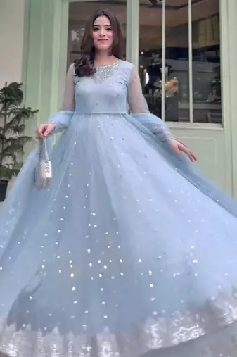Serene sky blue georgette layered lehenga