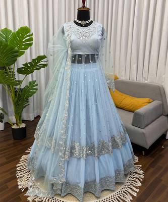 Serene sky blue georgette layered lehenga 3