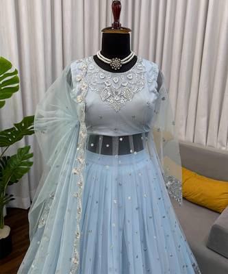 Serene sky blue georgette layered lehenga 4