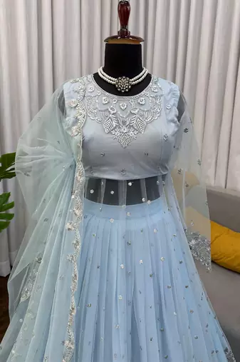 Serene sky blue georgette layered lehenga