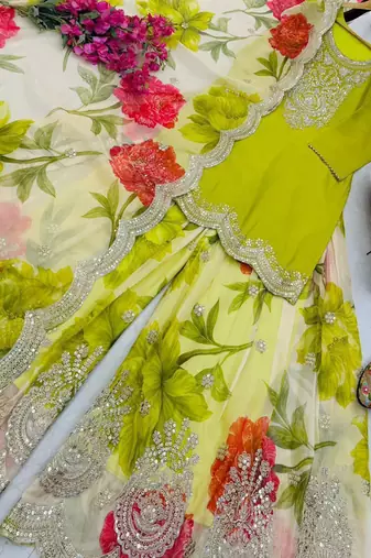 Chinon lime green & floral sharara ensemble