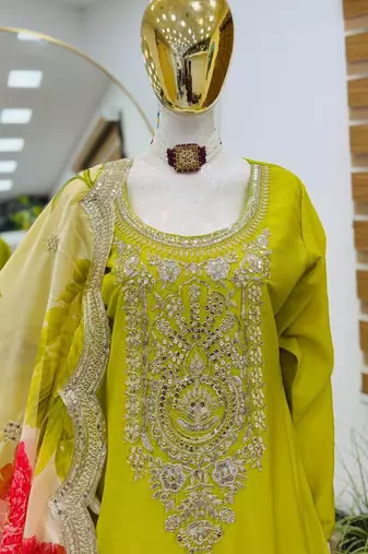 Chinon lime green & floral sharara ensemble
