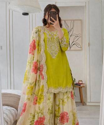 Chinon lime green & floral sharara ensemble 1