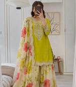 Chinon lime green & floral sharara ensemble