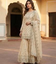 Chinon ivory mirror-work sharara suit