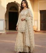 Chinon ivory mirror-work sharara suit