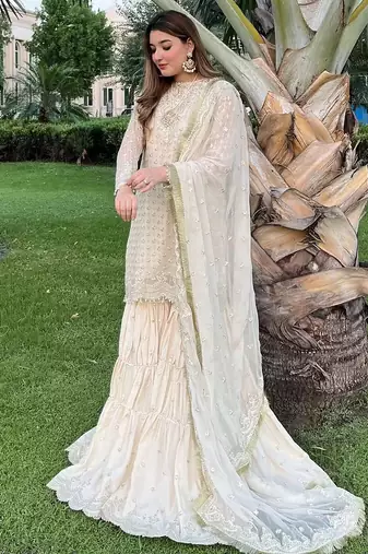 Chinon ivory mirror-work sharara suit