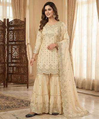 Chinon ivory mirror-work sharara suit 3