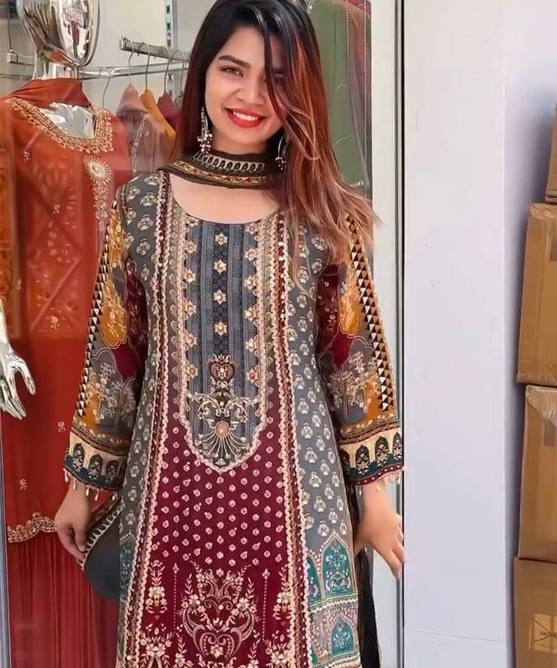 Multi-color heritage georgette printed kurta set